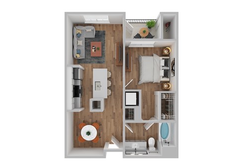 Floor plan for 1 bed, 1 bath, 773 sqft