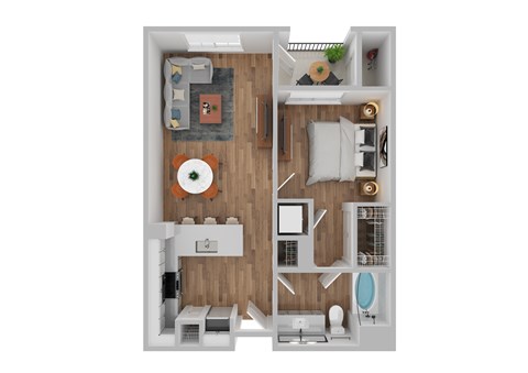 Floor plan for 1 bed, 1 bath, 776 sqft
