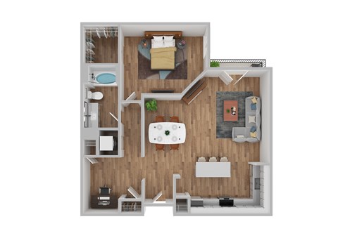 Floor plan for 1 bed, 1 bath, 969 sqft