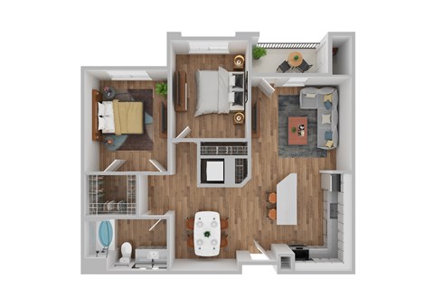 Floor plan for 2 beds, 1 bath, 1017 sqft