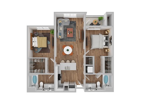 Floor plan for 2 beds, 2 baths, 1055 sqft