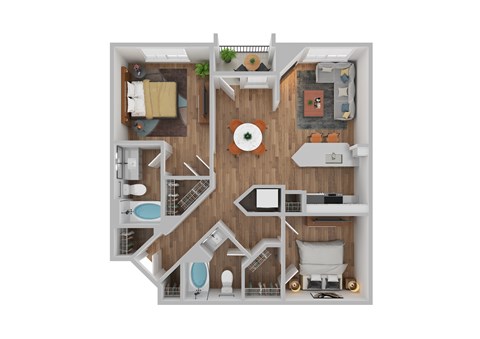 Floor plan for 2 beds, 2 baths, 1128 sqft