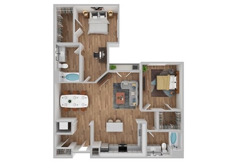 Floor plan for 2 beds, 2 baths, 1263 sqft