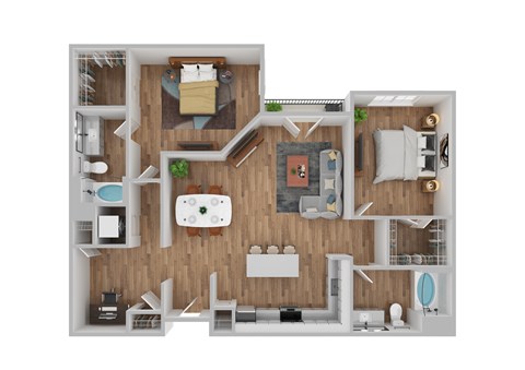 Floor plan for 2 beds, 2 baths, 1280 sqft