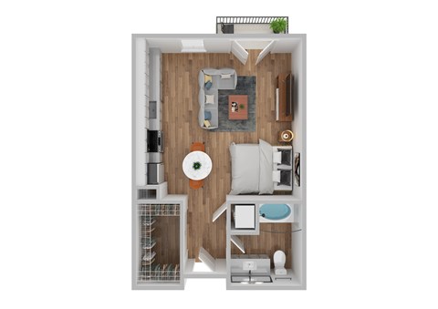Floor plan for studio, 1 bath, 593 sqft