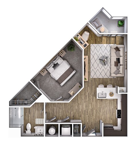 Floor plan for 1 bed, 1 bath, 693 sqft