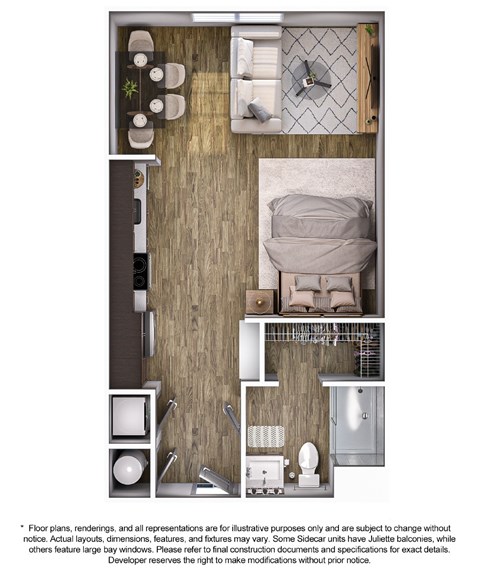 Floor plan for studio, 1 bath, 556 sqft