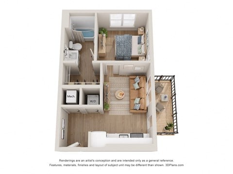 Floor plan for 1 bed, 1 bath, 459 sqft