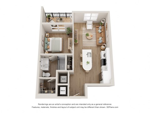 Floor plan for 1 bed, 1 bath, 655 sqft