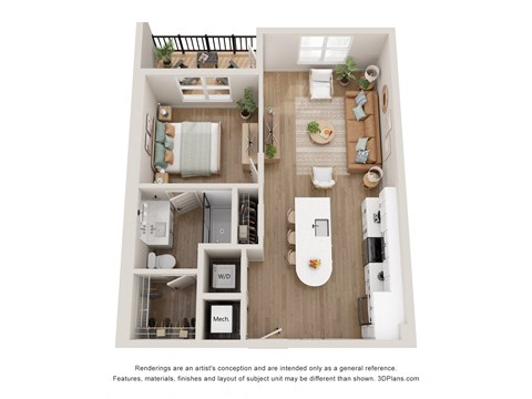Floor plan for 1 bed, 1 bath, 693 sqft
