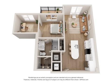 Floor plan for 1 bed, 1 bath, 789 sqft