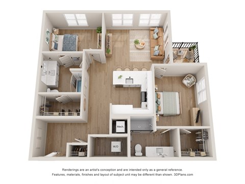 Floor plan for 2 beds, 2 baths, 1170 sqft