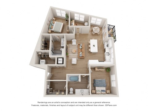 Floor plan for 2 beds, 2 baths, 1234 sqft