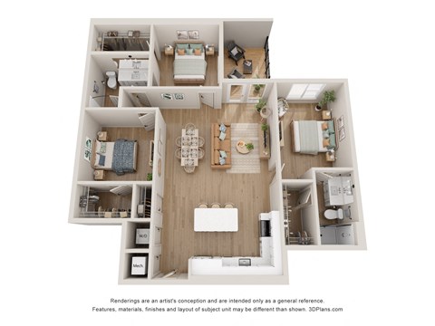 Floor plan for 3 beds, 2 baths, 1349 sqft