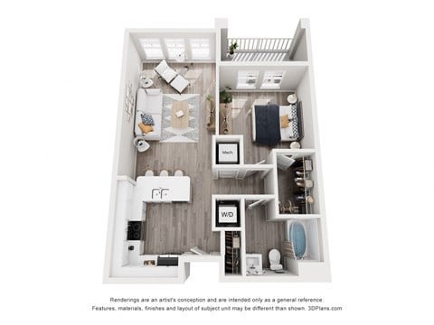 Floor plan for 1 bed, 1 bath, 811 sqft