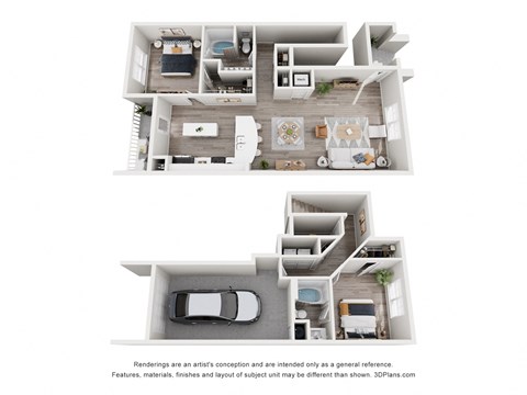 Floor plan for 2 beds, 2 baths, 1407 sqft