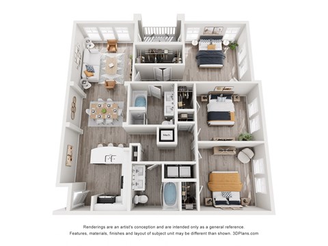 Floor plan for 3 beds, 2 baths, 1465 sqft