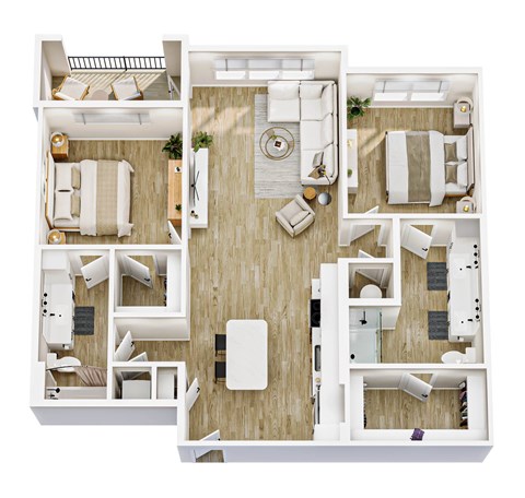 Floor plan for 2 beds, 2 baths, 1130 sqft