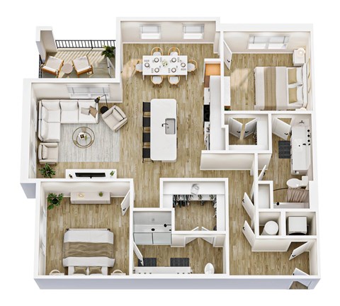 Floor plan for 2 beds, 2 baths, 1261 sqft
