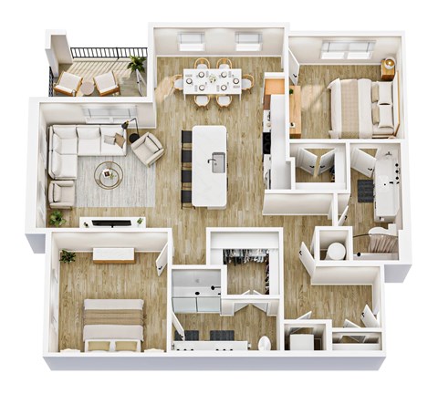 Floor plan for 2 beds, 2 baths, 1245 sqft