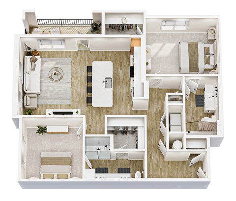Floor plan for 2 beds, 2 baths, 1296 sqft