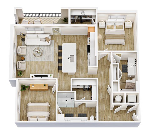 Floor plan for 2 beds, 2 baths, 1233 sqft