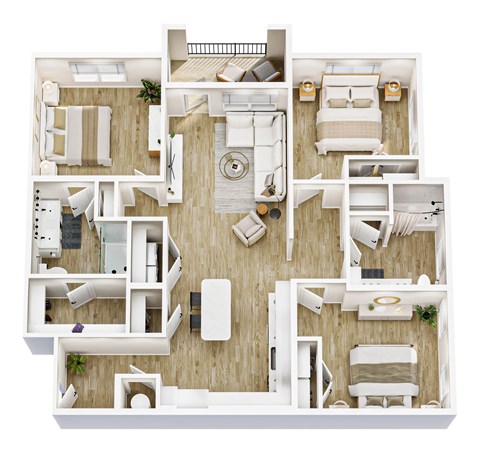 Floor plan for 3 beds, 2 baths, 1321 sqft