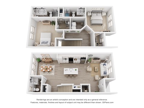 Floor plan for 2 beds, 2.5 baths, 1389 sqft