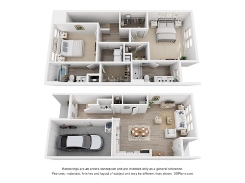 Floor plan for 2 beds, 2.5 baths, 1725 sqft