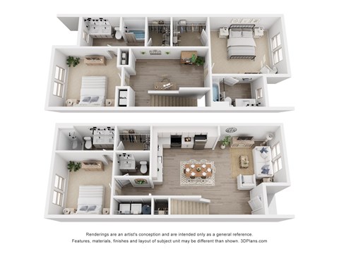 Floor plan for 3 beds, 3.5 baths, 1663 sqft
