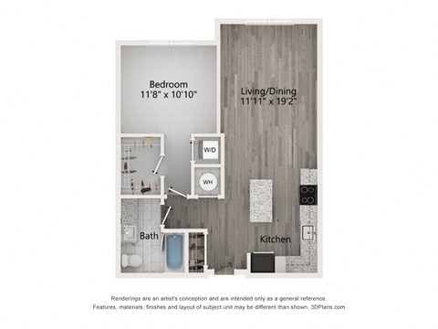 Floor plan for 1 bed, 1 bath, 756 sqft