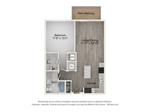 Floor plan for 1 bed, 1 bath, 785 sqft