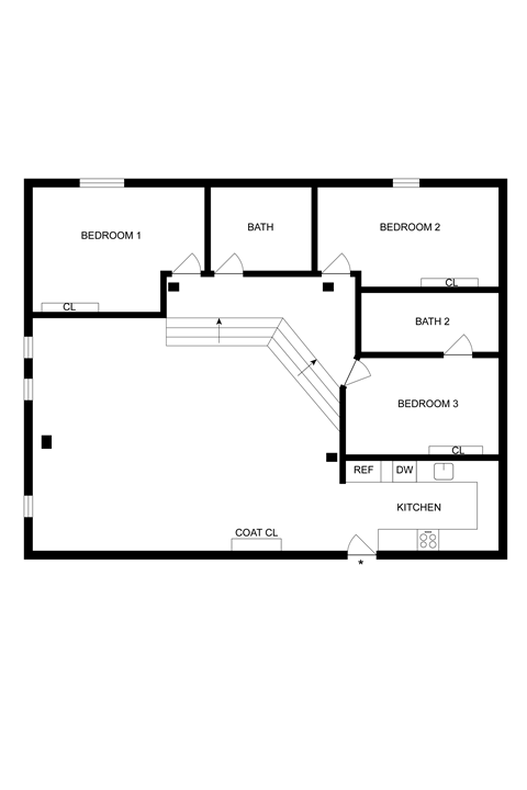 Floor plan for 3 beds, 2 baths, 1312 sqft