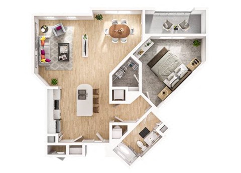 Floor plan for 1 bed, 1 bath, 863 sqft