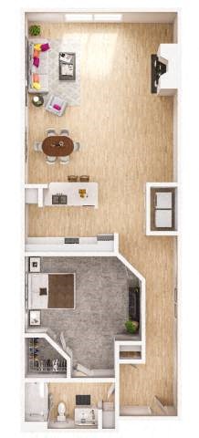Floor plan for 1 bed, 1 bath, 878 sqft