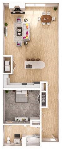 Floor plan for 1 bed, 1 bath, 1013 sqft