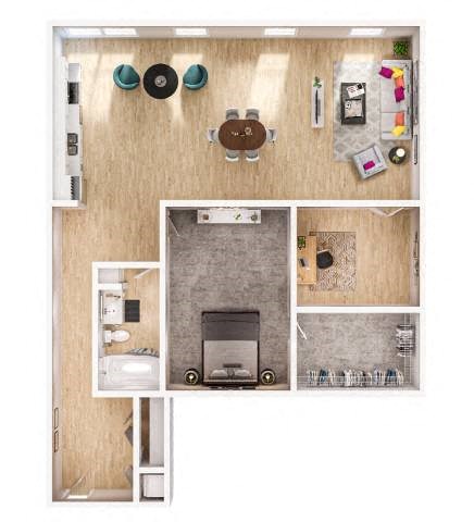Floor plan for 1 bed, 1 bath, 1143 sqft