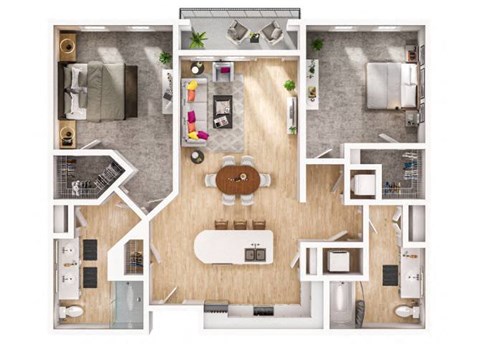 Floor plan for 2 beds, 2 baths, 1042 sqft