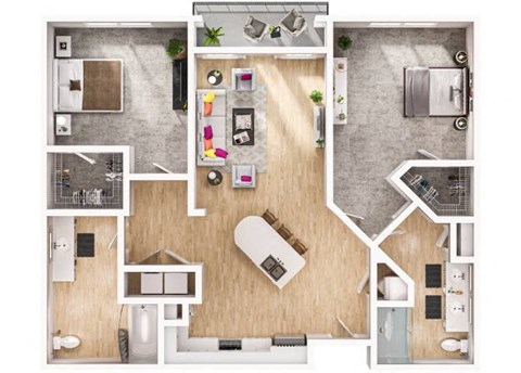 Floor plan for 2 beds, 2 baths, 1065 sqft