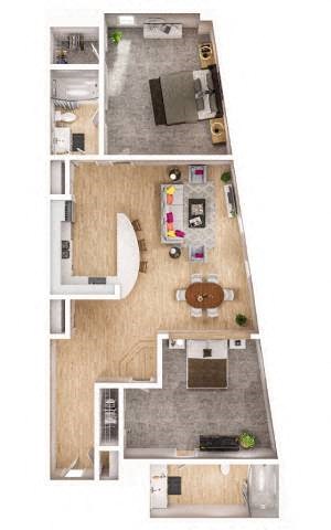 Floor plan for 2 beds, 2 baths, 1012 sqft