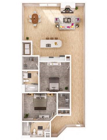 Floor plan for 2 beds, 2 baths, 1208 sqft