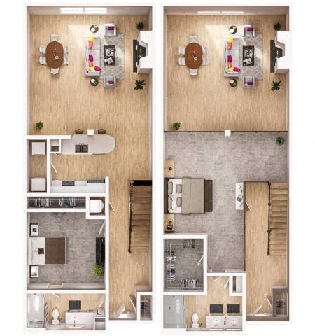 Floor plan for 2 beds, 2 baths, 1529 sqft