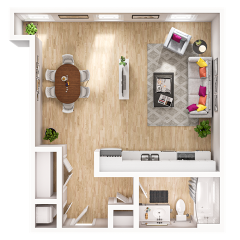 Floor plan for studio, 1 bath, 407 sqft