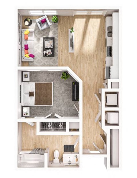 Floor plan for studio, 1 bath, 588 sqft