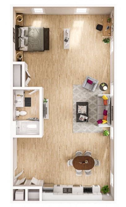 Floor plan for studio, 1 bath, 783 sqft