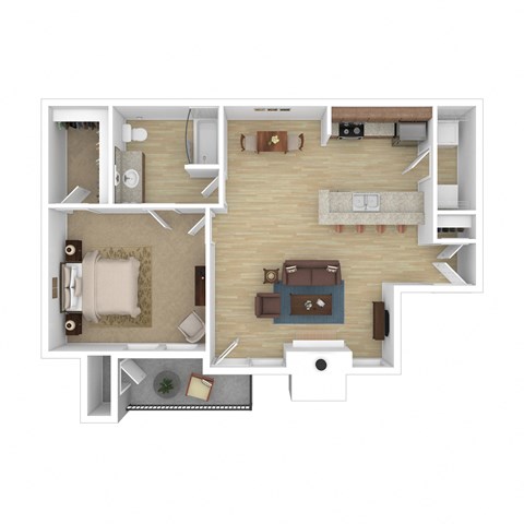 Floor plan for 1 bed, 1 bath, 747 sqft