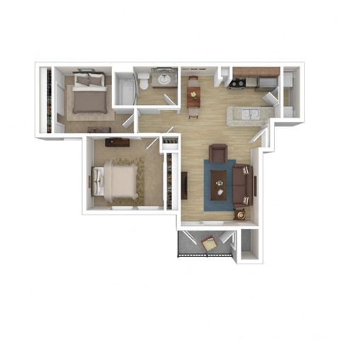 Floor plan for 2 beds, 1 bath, 870 sqft