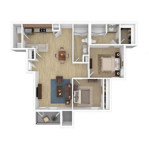 Floor plan for 2 beds, 2 baths, 926 sqft