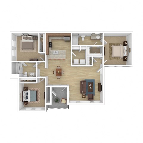 Floor plan for 3 beds, 2 baths, 1230 sqft