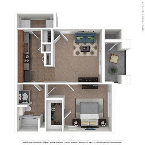 Floor plan for 1 bed, 1 bath, 550 sqft